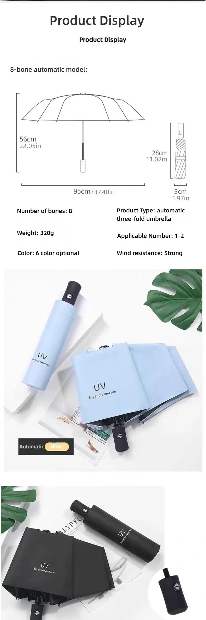 1 fully automatic travel camping outdoor sunscreen umbrella for women's umbrellas, sun umbrella for both sunny and rainy use, bl