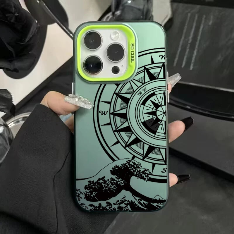 Fashion Vintage Compass Phone Case for iPhone 16 16E 14 15 Pro Max Hard IMD Shockproof Cover