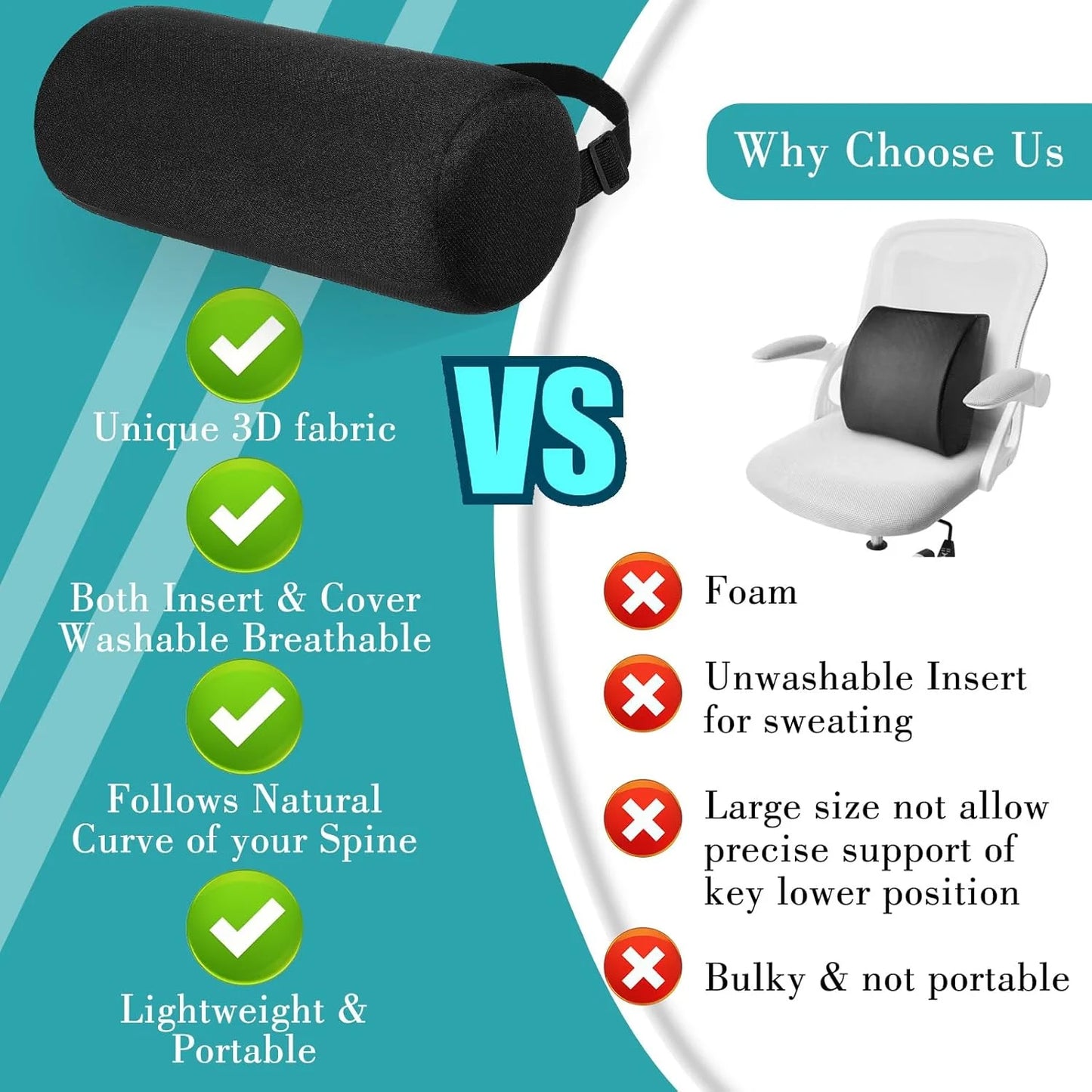 Ergonomic Back Support Cushion Waist Pillow Auto Seat Back Cushion Memory Foam Lumbar Support for Car Chair Office Accessories