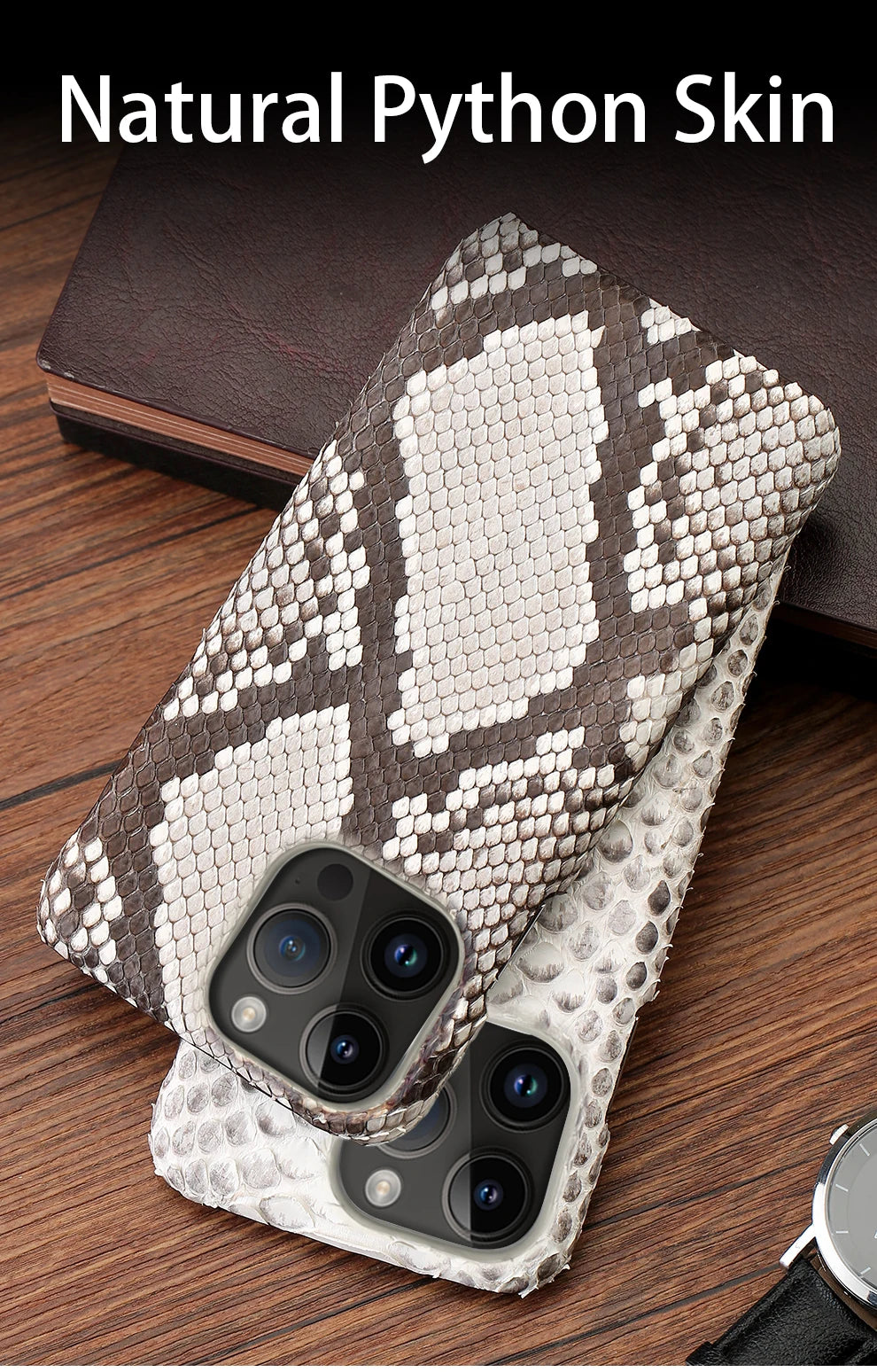 100% Genuine Python Leather Phone Case For iPhone 16 15 14 Pro Max 16Pro Plus Luxury Shockproof Protect Back Cover