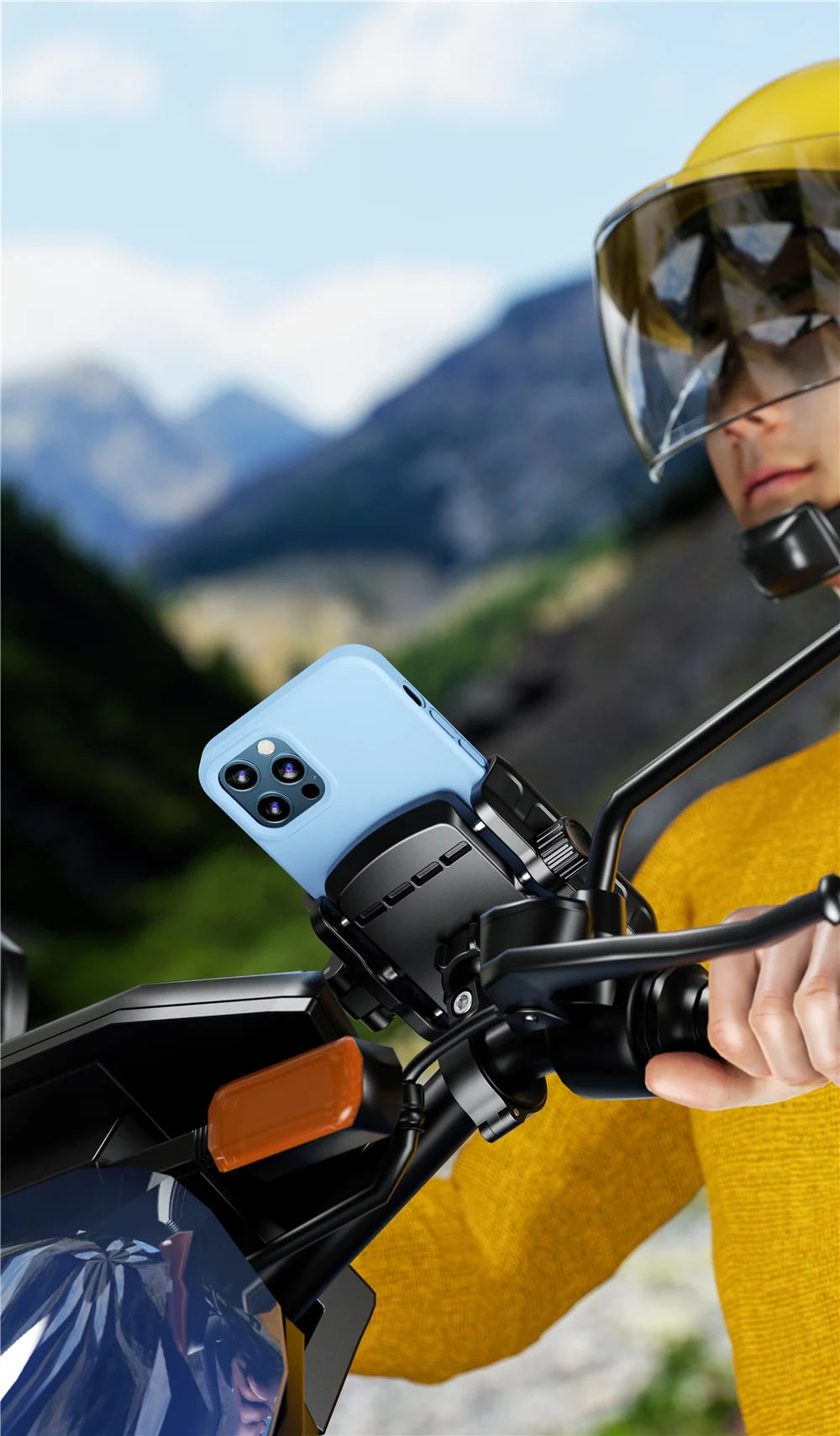 Motorcycle Phone Holder One-Touch Auto Quick Lock Bike Phone Mount ATV Bicycle Scooter Phone Holder with Aluminum Handlebar Base