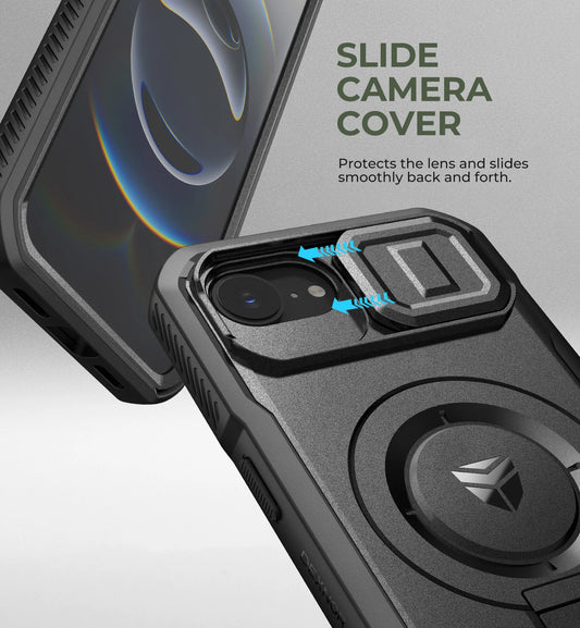 For iPhone 16e Compatible MagSafe Case with Slide Camera Cover and Adjustable Kickstand Shockproof Bumper Slim Protective Case