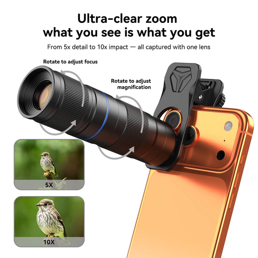 5X to 10X Telephoto Zoom Smartphone Lens with Universal Clip