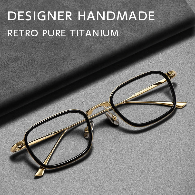 Fashion Square Luxury Acetate Pure Titanium Eyewear Reading Business Retro Optical Prescription Eyeglasses Frame Men