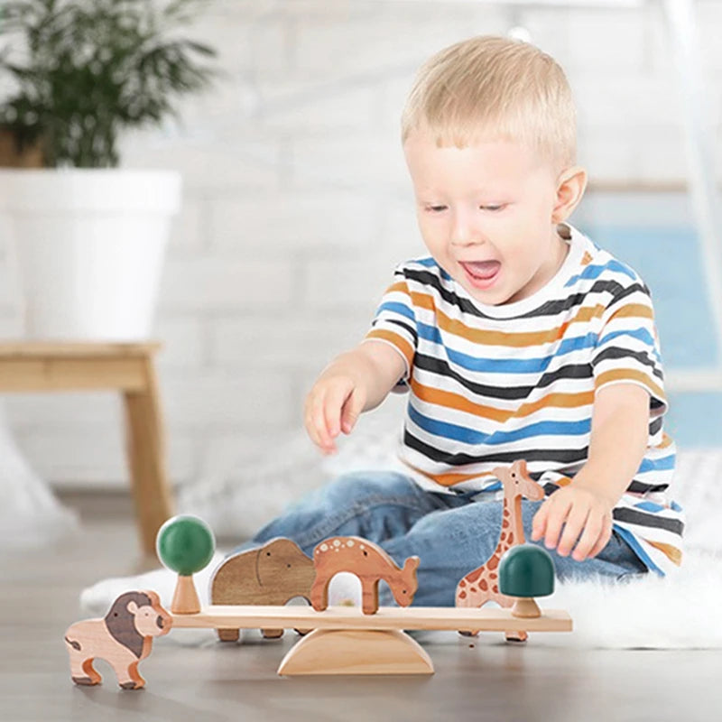 Wooden Forest Animals Balance Seesaw Toys Montessori Educational Toys Cartoon Animal Building Blocks Baby Puzzle Game Baby Gift