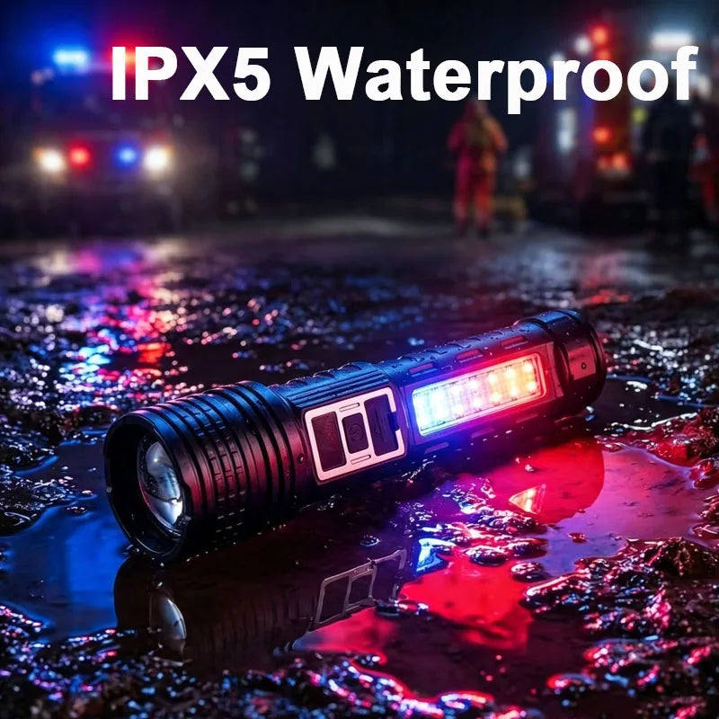 Powerful Rechargeable LED Flashlight With COB Side Light And Zoom