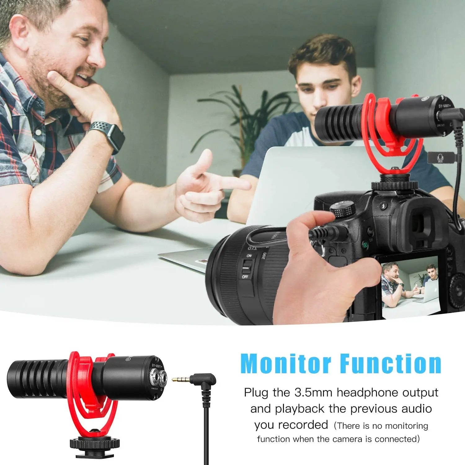 BY-MM1+ Super-Cardioid Shotgun Microphone for iPhone Android PC Laptop DSLR Cameras Camcorder YouTube Recording Streaming