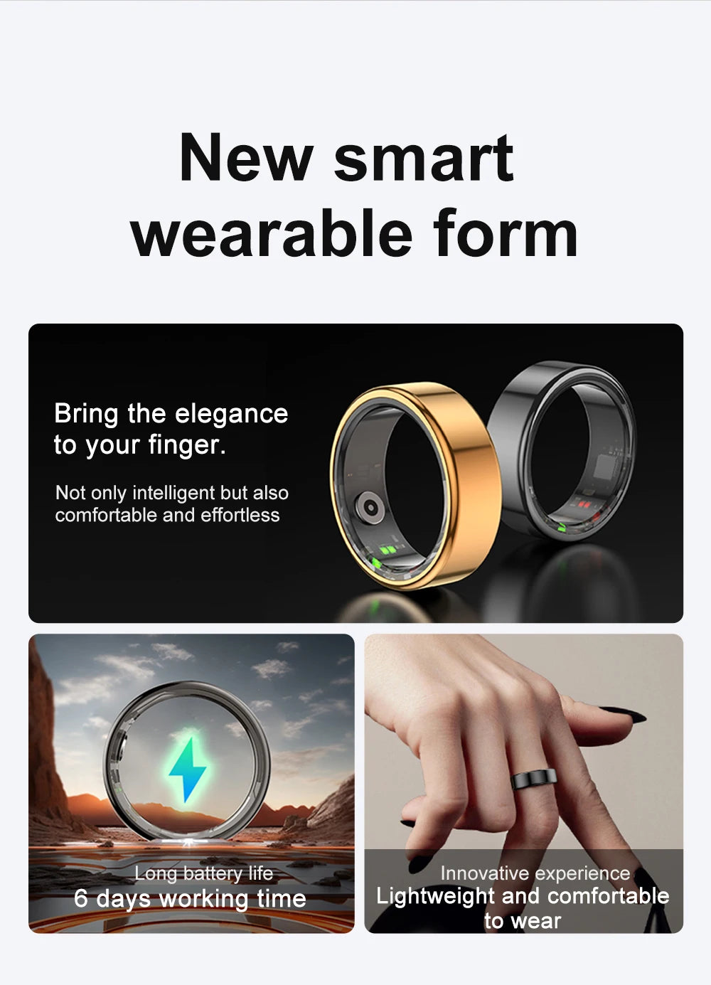 R02 Smart Ring Military Grade Titanium Steel Shell Health Monitoring IP68 & 5ATM Waterproof Multi-sport Modes