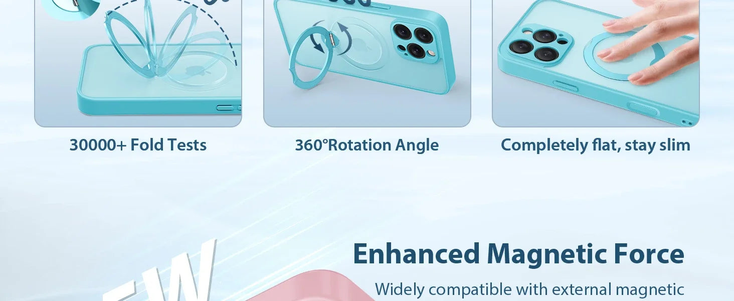 Luxury Magsafe Matte Phone Case For iPhone 16 Pro Max with  Rotatable Ring Stand Camera Lens Protection Shockproof Case