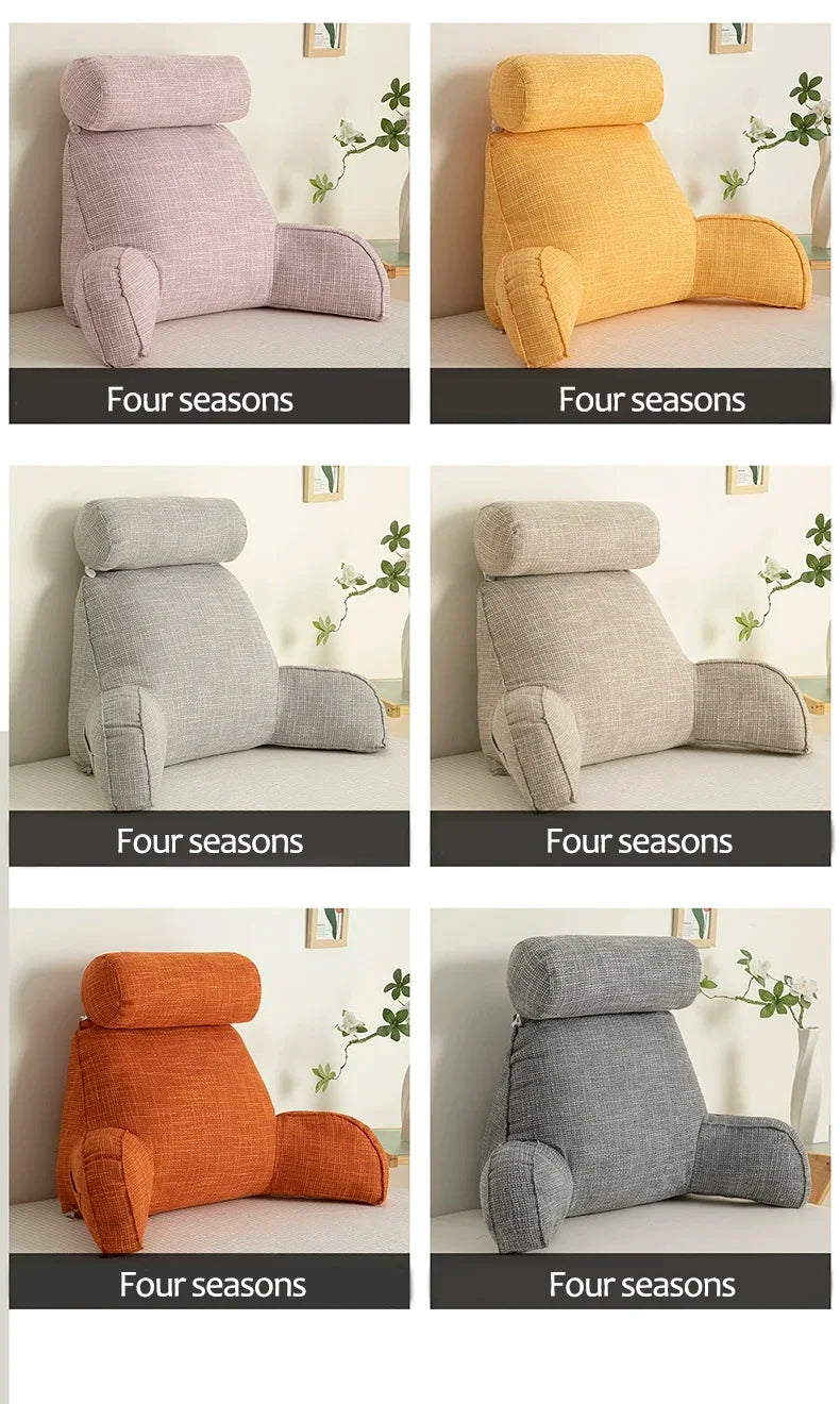 Reading Study Pillow,Bed Wedge with Arms and Pockets Bolster Back Support, Lumbar for Sofa,Office Chair Decorative Pillow