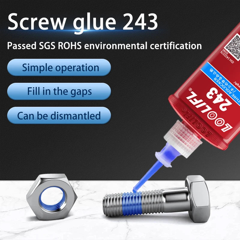 50 ml Medium Strength Thread locker (blue) Glue 243 Threadlocker (blue) Firm Screw Glue Anaerobic Anti Loosening Agent