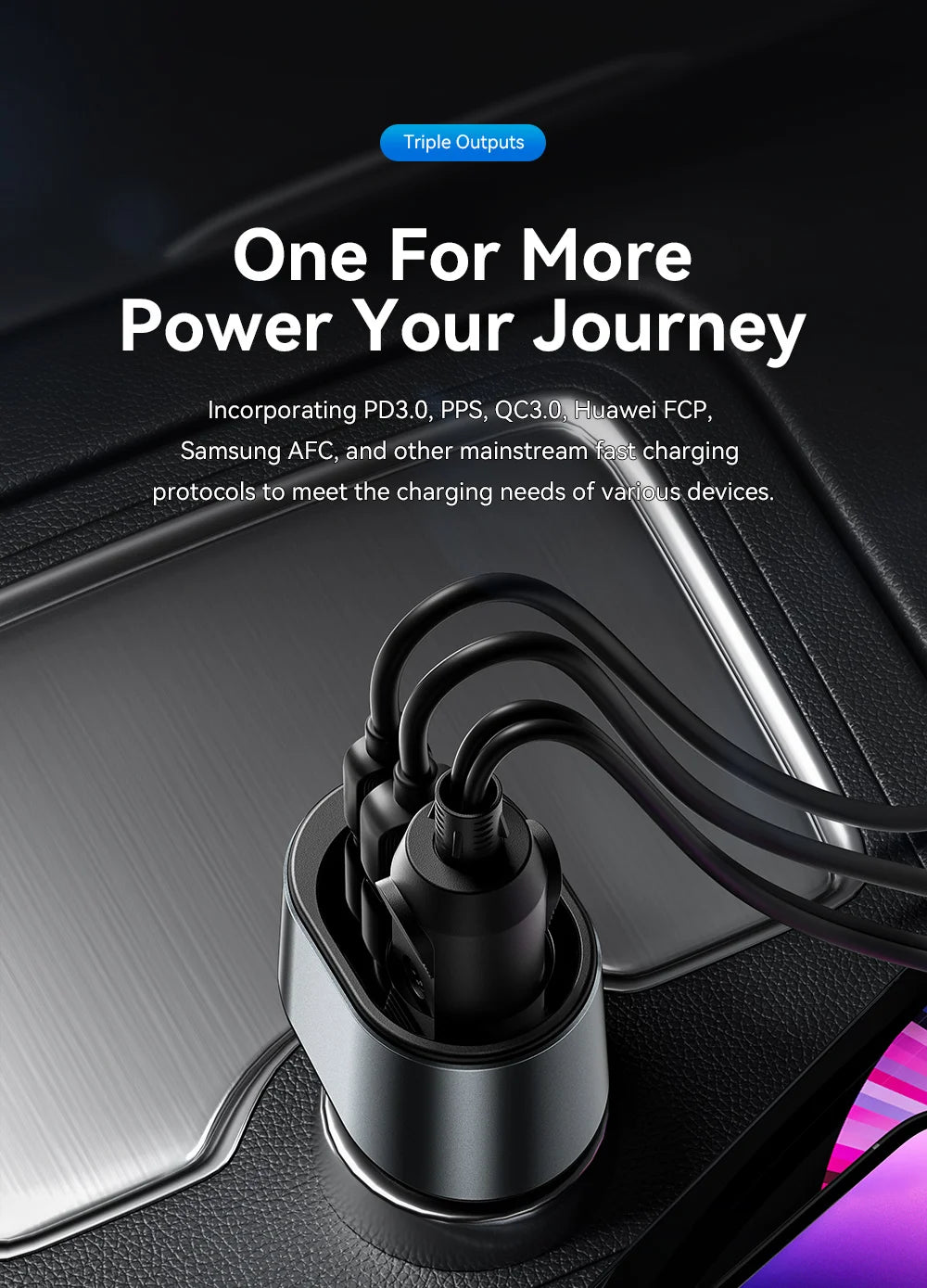 120W USB C Car Charger Adapter with 85W Cigarette Lighter Socket PD Fast Charging 3 Port