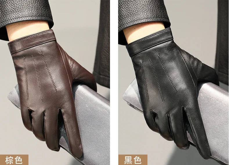 Spring Gloves Men Real Leather Gloves Touch Screen Black Real Sheepskin Thin Warm Driving Gloves