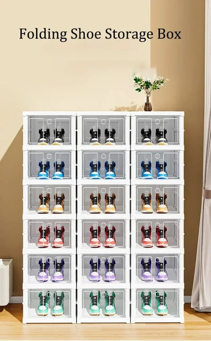 Shoe Organizer Foldable Plastic Shoe Storage Boxes for Sneakers Stackable Dustproof Transparent Cabinet Multi Layer Shoes Rack