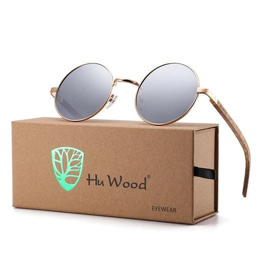 Retro Round Wood Sunglasses Wooden Sun Glasses Polarized Blue Mirror Eyewear Fashion Driving Goggle