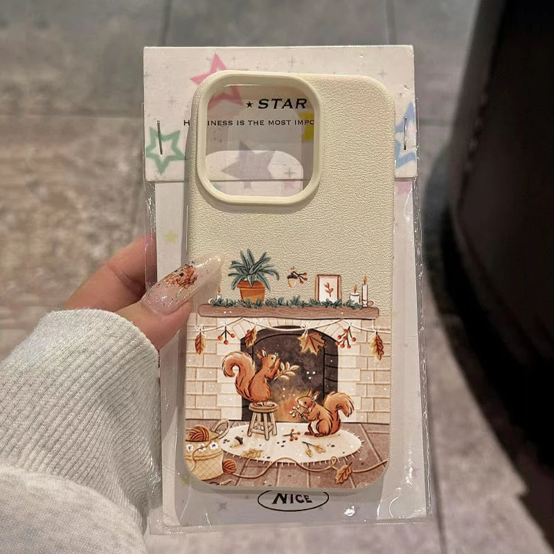 Cartoon Animal Bear Squirrel Phone Case For iPhone 17 16 15 Plus Pro Max Air Cases iPhone 14 Pro Max 16e Cover