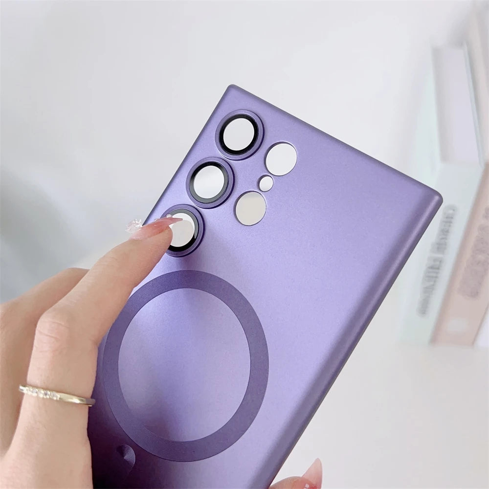 Metal Matte For Magsafe  Wireless Charger Case for Samsung S24 S23 Ultra S22 Plus S21 Shockproof Soft Silicone Cover