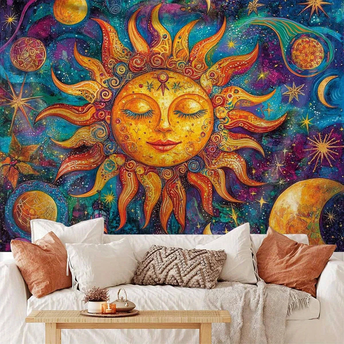 Cosmic Sunlight Glow-in-the-Dark Tapestry Nebula Bedroom Headboard Backdrop Healing Living Room Spiritual Space Decor