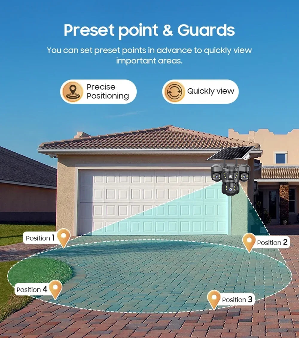 Solar Camera 4G Sim Card 15MP Outdoor 3 Lens 3 Screen PIR Human Detect Network IP Cameras Night Vision CCTV Security Protection