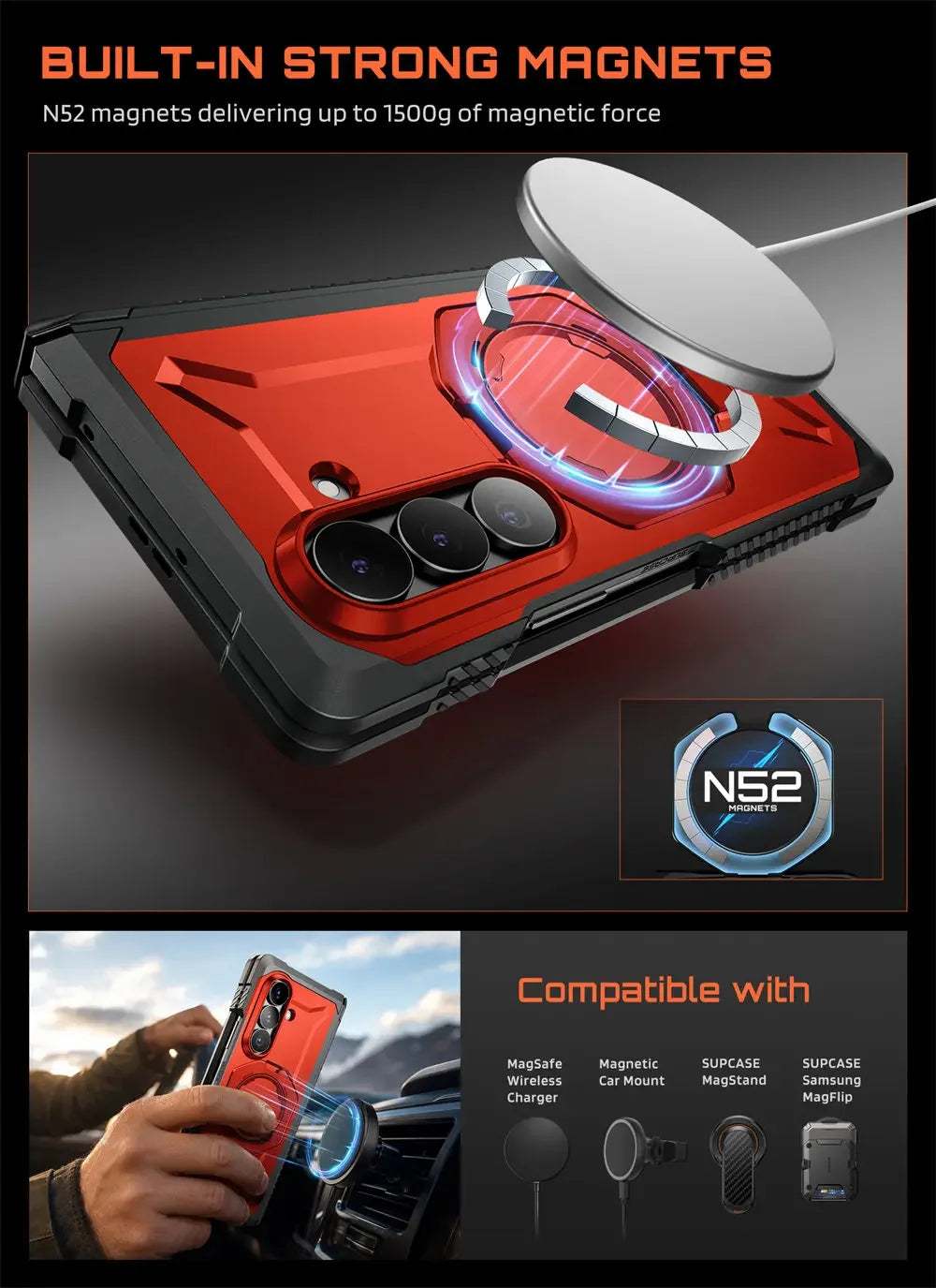 Full Body Rugged Phone Case with Magnetic Ring Kickstand and HD Clear and Privacy Screen Protectors for Samsung Galaxy Z Fold 8 Ultra