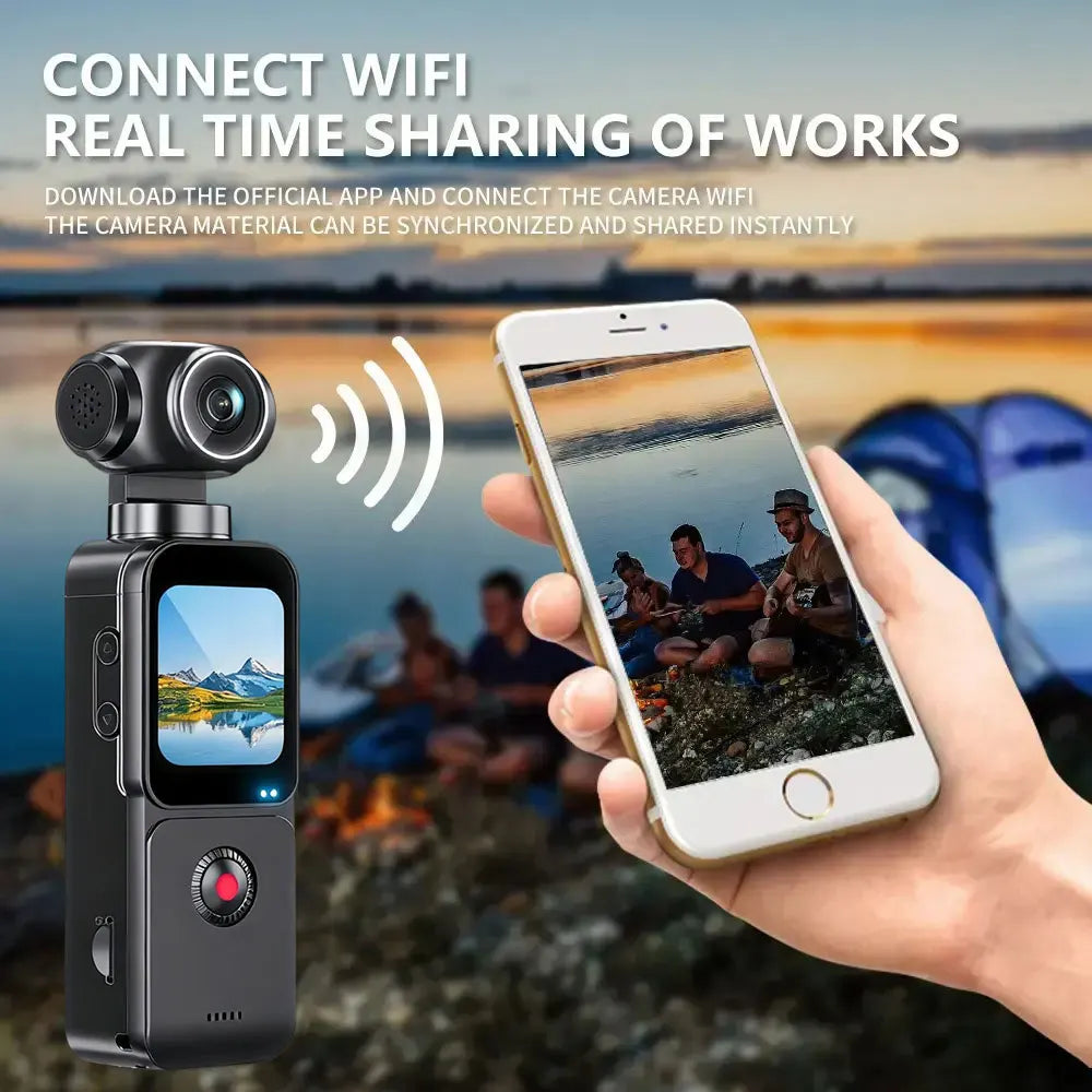 4K Pocket Action Camera with 270° Rotatable Lens Touch Screen Stabilization WiFi Sports Body Camera Video Recorder