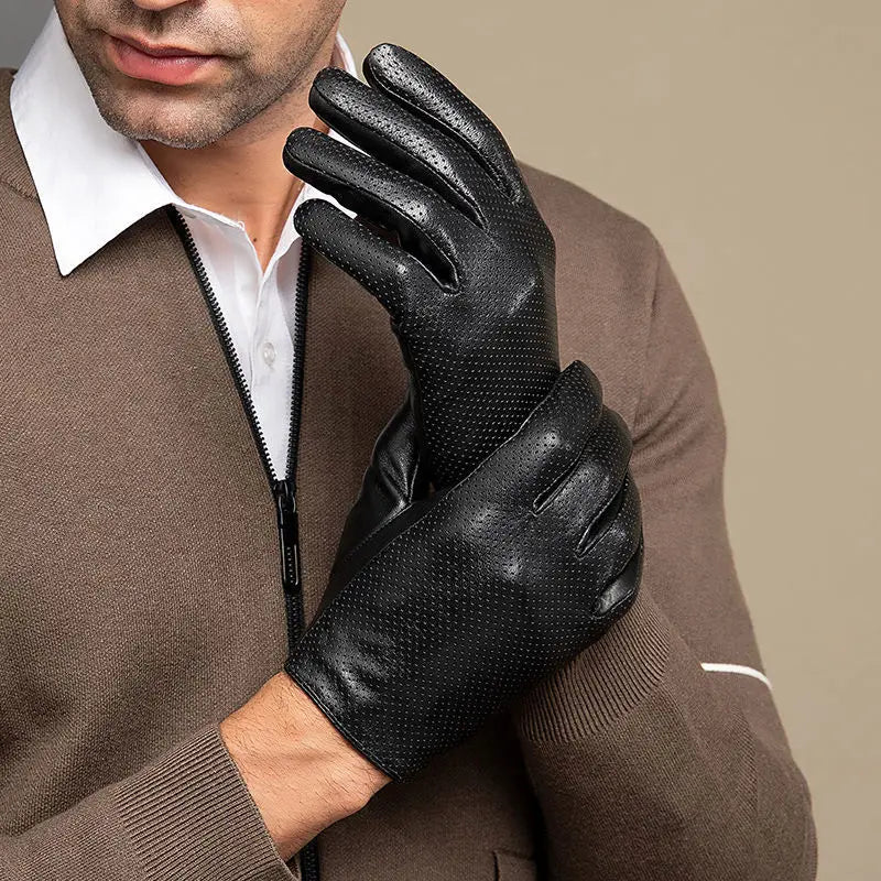 Autumn Men style Business Sheepskin Leather Gloves Winter Full Finger Touch Screen Black Gloves Riding Motorcycle Gloves