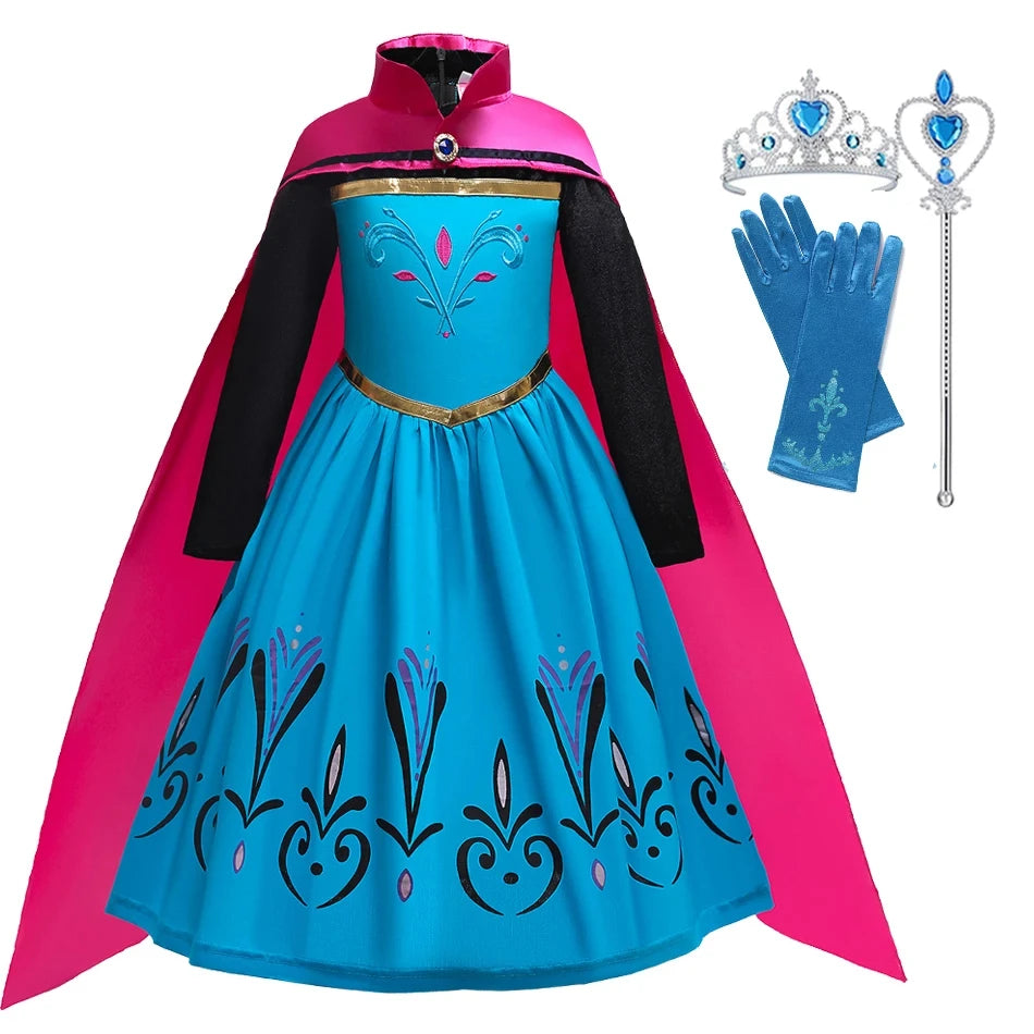 Kid Elsa Costume Girl Christmas New Year Birthday Floral Dress Children Snow Queen Performance Fantasy Princess Evening Costume