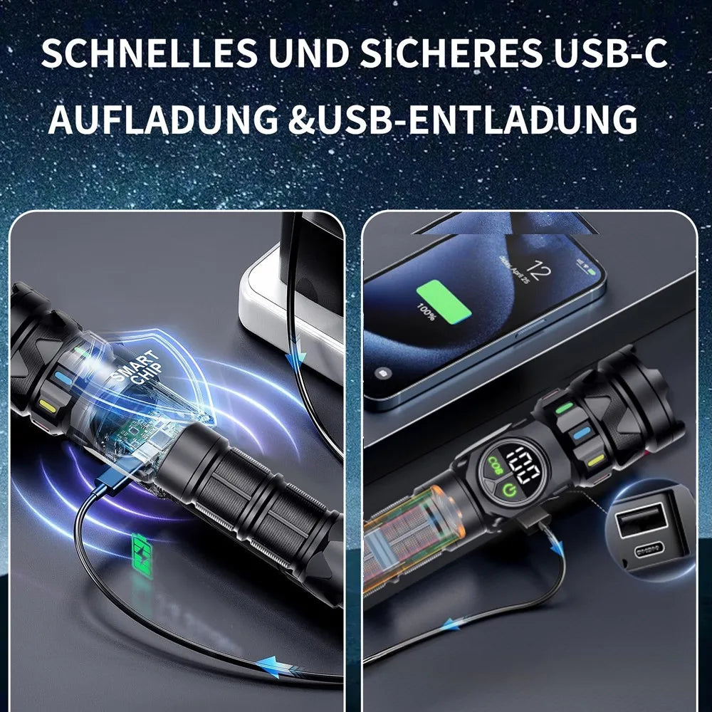 5000 Lumen Rechargeable LED Flashlight With COB Side Light