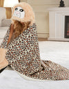 Cartoon Animal Hooded Blanket with Sleeves Gloves Soft Fleece Lamb Velvet Comfortable Home TV Blanket Wearable Winter Sofa Nap