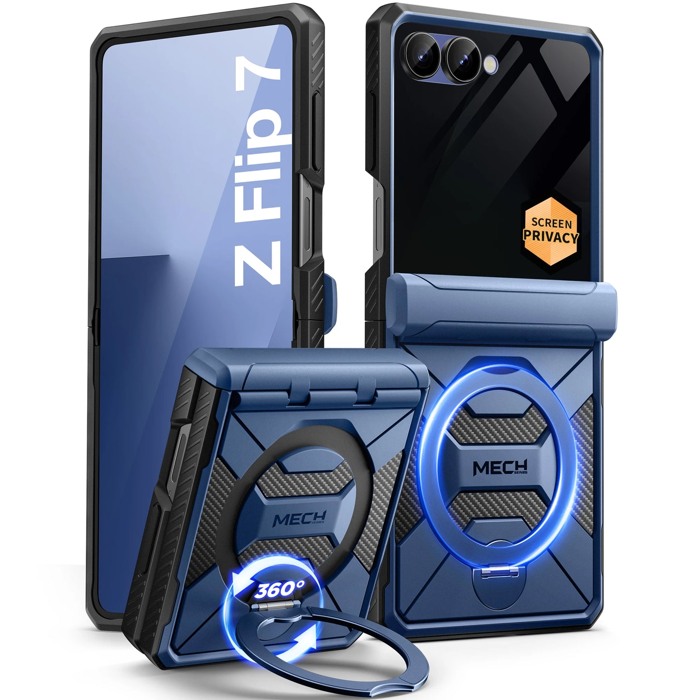 For Samsung Galaxy Z Flip 7 Case with 360° Spin  Ring Stand Built-in Privacy Screen Protector Full-Body Shockproof Cover