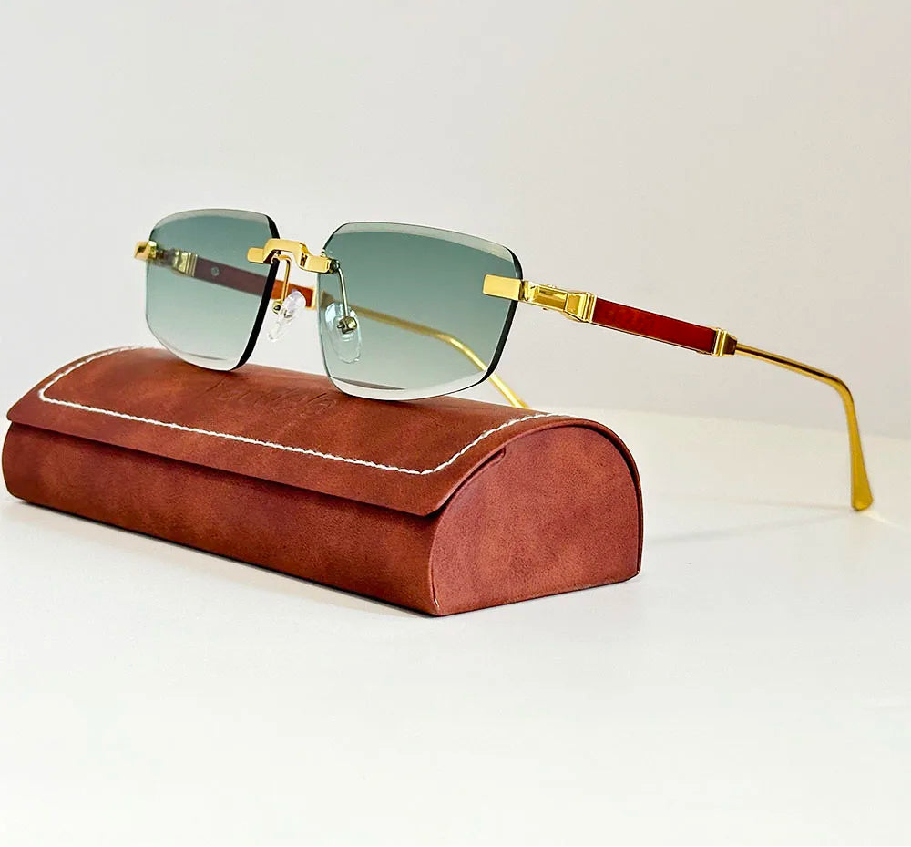 Rimless Wooden Sunglasses With UV400 Protection