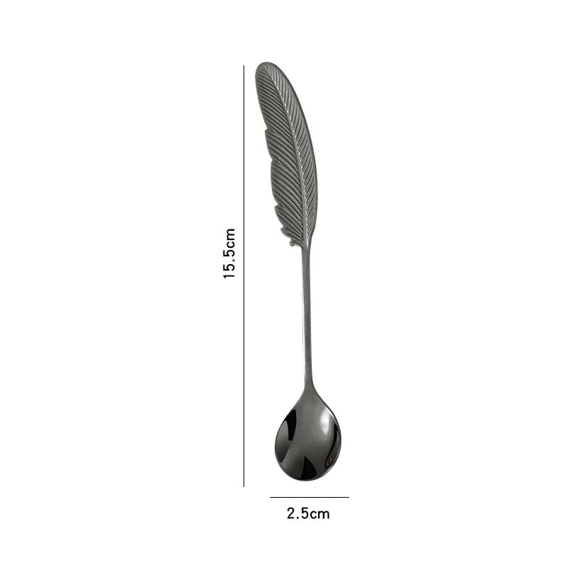 Stainless Steel Feather Spoon, Creative Coffee and Dessert Spoon, Elegant Design for Tea, Ice Cream, Decorative Kitchen Utensils