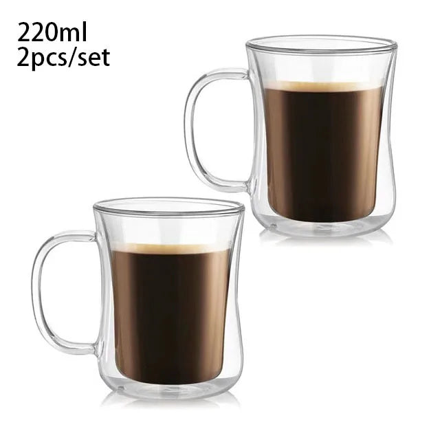 200ml Double Wall Glass Coffee Mug Heat-resistant Espresso Cup Thermo Insulated Cup For Latte Cappuccino Tea Drinkware Set