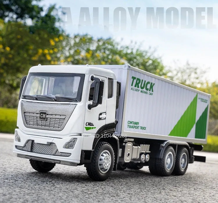 1:32 Scale Container Truck Fire Trucks Model Car Toy Pull Back Music Light Metal Diecast Doors Opened Vehicles Toys for Gift
