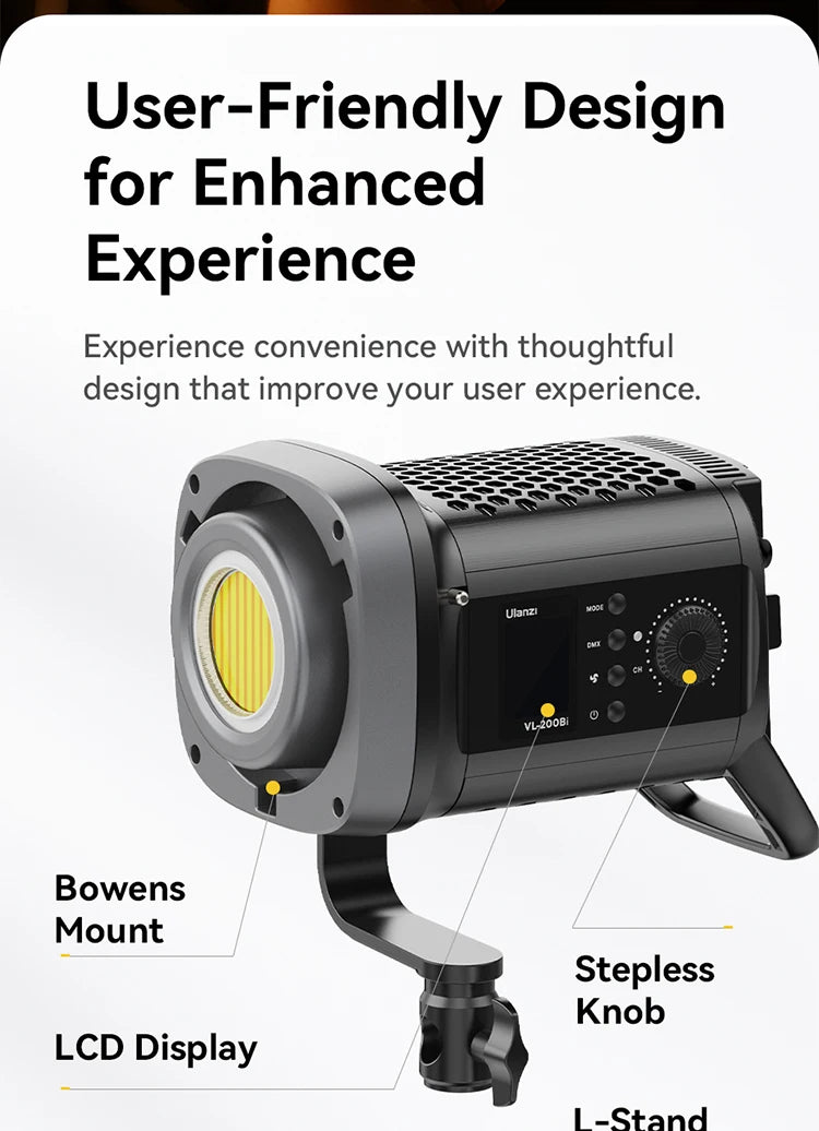 200W Bi-Color LED Video Light – Dimmable, Wireless APP Control, Continuous Studio & Photography Lighting