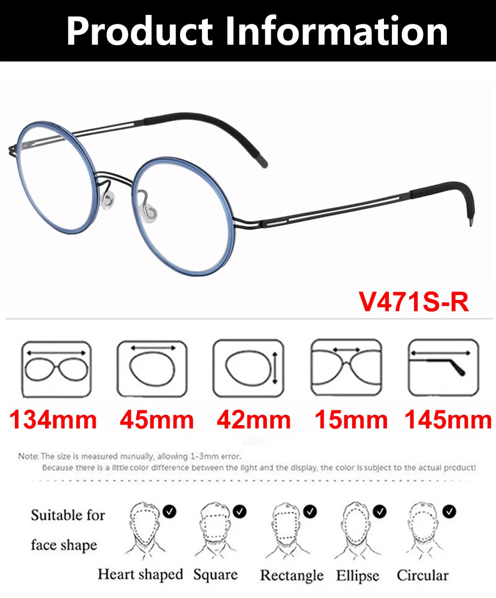Vintage Round Screwless Titanium Eyeglasses Frame