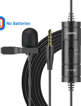 3.5mm TRRS Lavalier Microphone for Smartphone PC Camera Lapel Mic Recording YouTube Live Streaming 6M Cable VS BY-M1