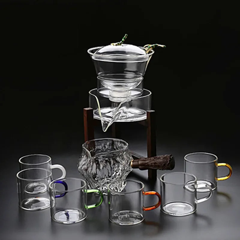 Heat-resistant glass tea set magnetic water diversion rotating cover bowl semi-automatic tea maker lazy teapot Kungfu tea set