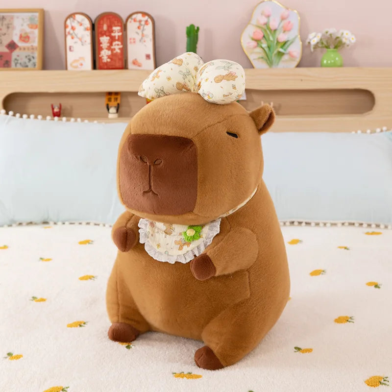 55cm Kawaii Capybara Plush Toy Cartoon with Bow Apron Stuffed Doll Large Cute Baby Gift Kids Birthday Xmas High Quality
