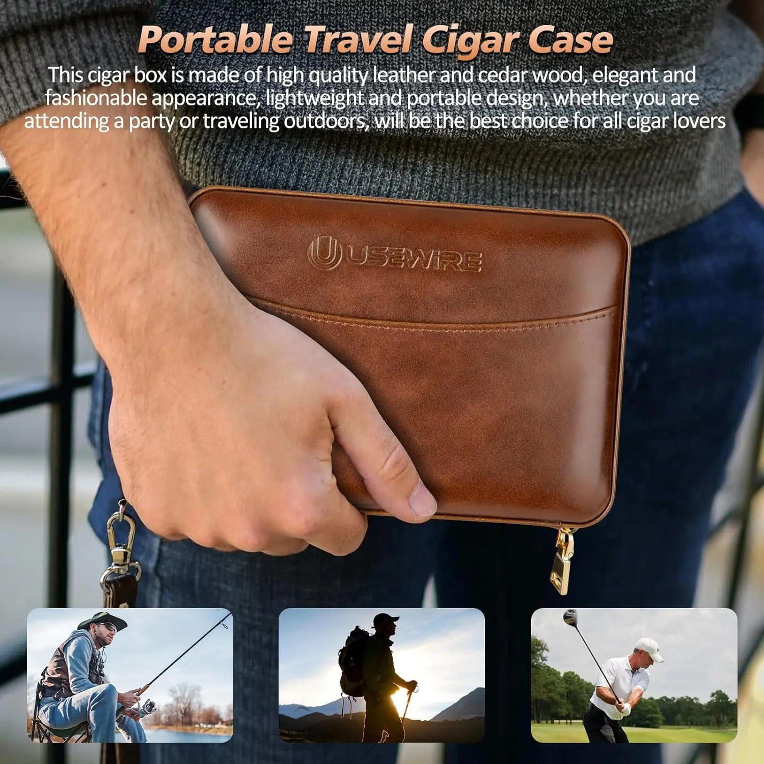 Leather Cigar Humidor with Cigar Lighter,Built-in Straight Cigar Cutter and Cigar Punch,Humidifier and Cedar Tray