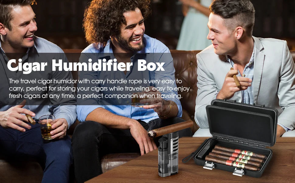 Portable Travel Cigar Humidor,Double Cigar Humidor with Separate Storage for Cigar Accessories,Holds 5 Cigars