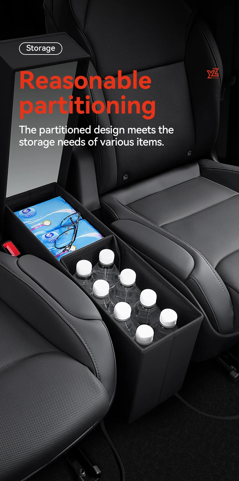 Second Row Aisle Storage Box for Tesla Model YL 6 Seater Multi Purpose Interior Organizer