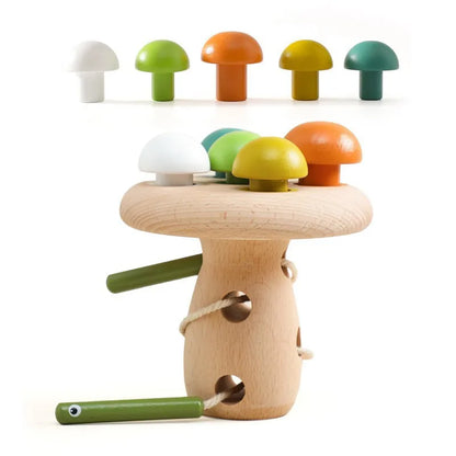 Kids Wooden Montessori Toys Mushroom Threading Game Wooden Educational Toys Fine Motor Skill Preschool Toys For Kids Baby Gifts