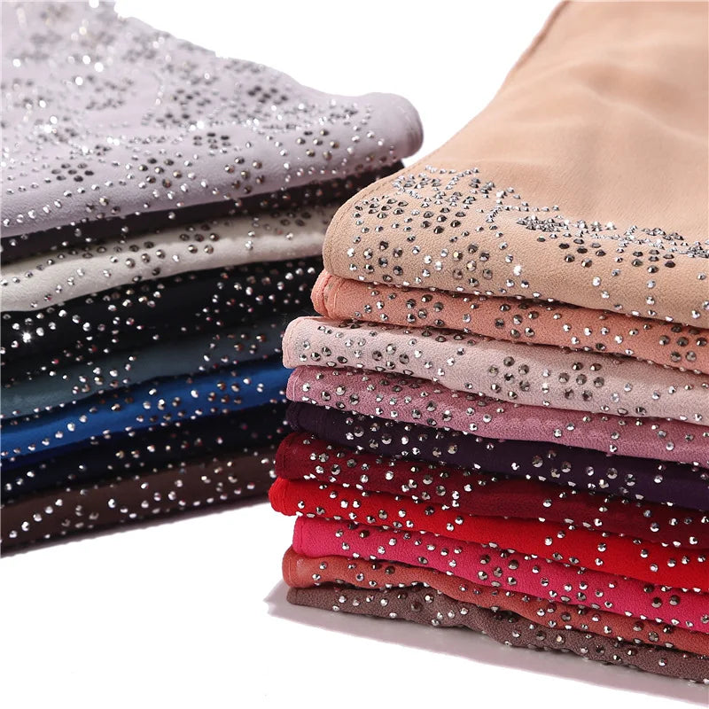 Tassel Diamond Muslim Hijabs Luxury Sequin Chiffon Scarf For Women Dress Abaya Hijab Veil Scarf Long Shawls Turban