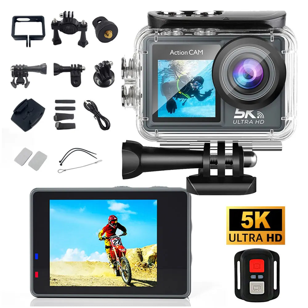 5K Action Camera Pro WiFi Waterproof Sports Camera with Remote Control EIS 1080P 60FPS for Bicycle Motorcycle Helmet