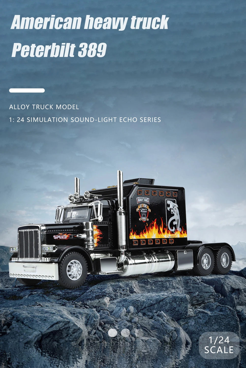 1/24 Scale Peterbilt 389 Heavy Truck Tractor Toy Model Alloy Diecast Sound Light Pull Back Model Truck Boys Toy Gifts Collection