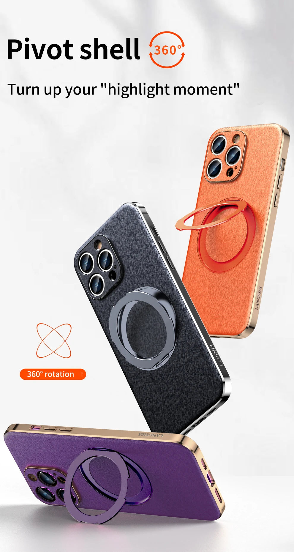 Leather for Magsafe Case for iPhone 16 15 14 Pro Max 16Pro Ring Luxury Lens Protection Holder Phone Back Cover