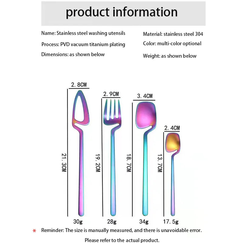 4pcs Rainbow Dining Spoon Fork Table Set Home Kitchen Table Decor Cutlery Sets Ice Cream Desserts Soup Coffee Use Kitchen Tools