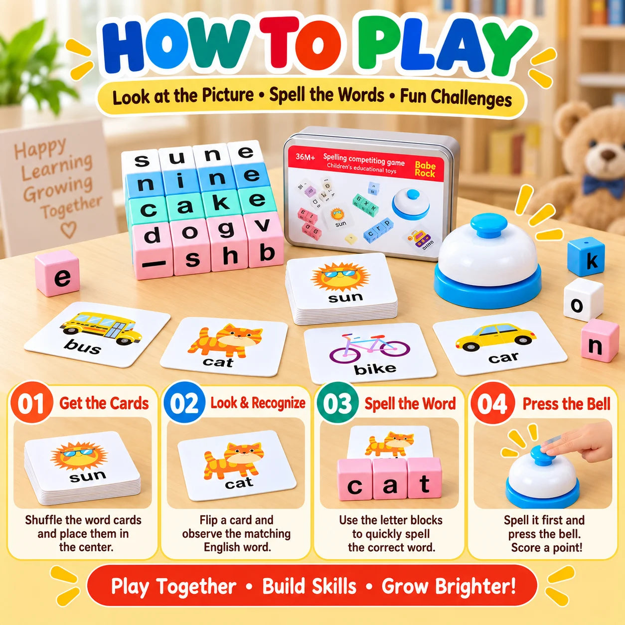 Wooden English Word Spelling and Memory Matching Game