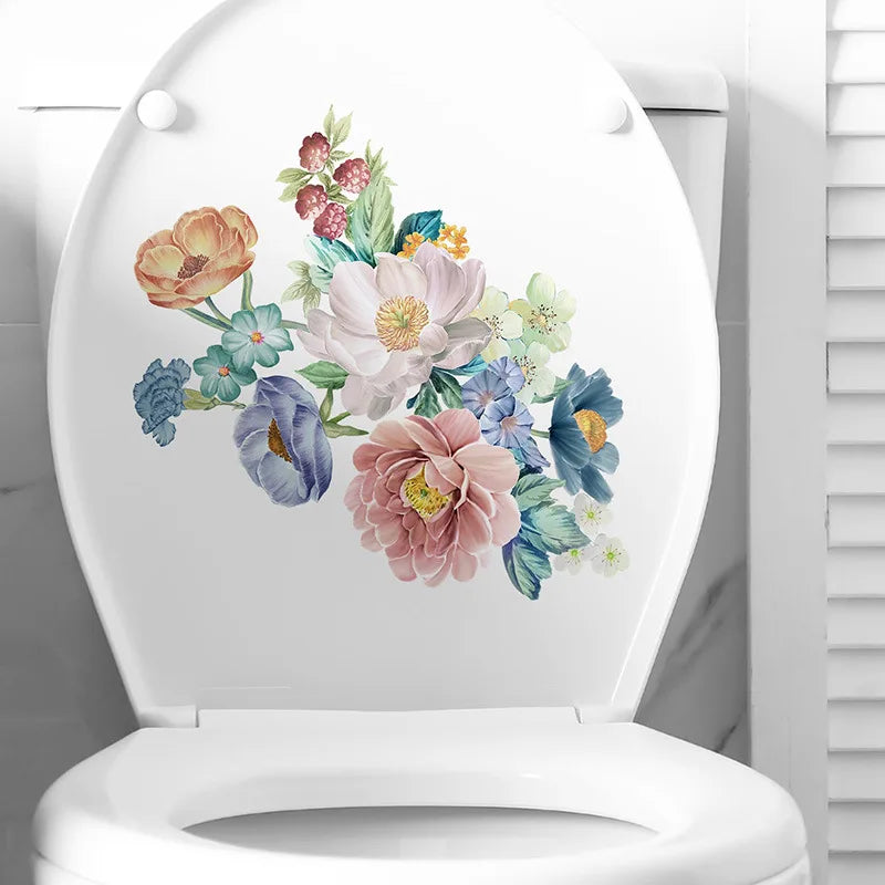 Green Plant Leaves Bathroom Toilet Sticker WC Closestool Wall Sticker Self Adhesive Mural Beautify Flower Home Decoration Decals